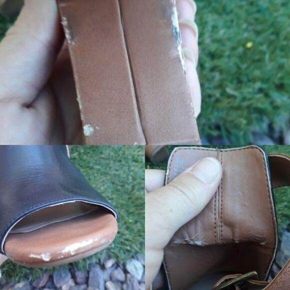 Gianni Bini Leather Heels Chunky 4" Thick Wrap Ankle Strap Black Tan Sz 8 - Picture 8 of 8